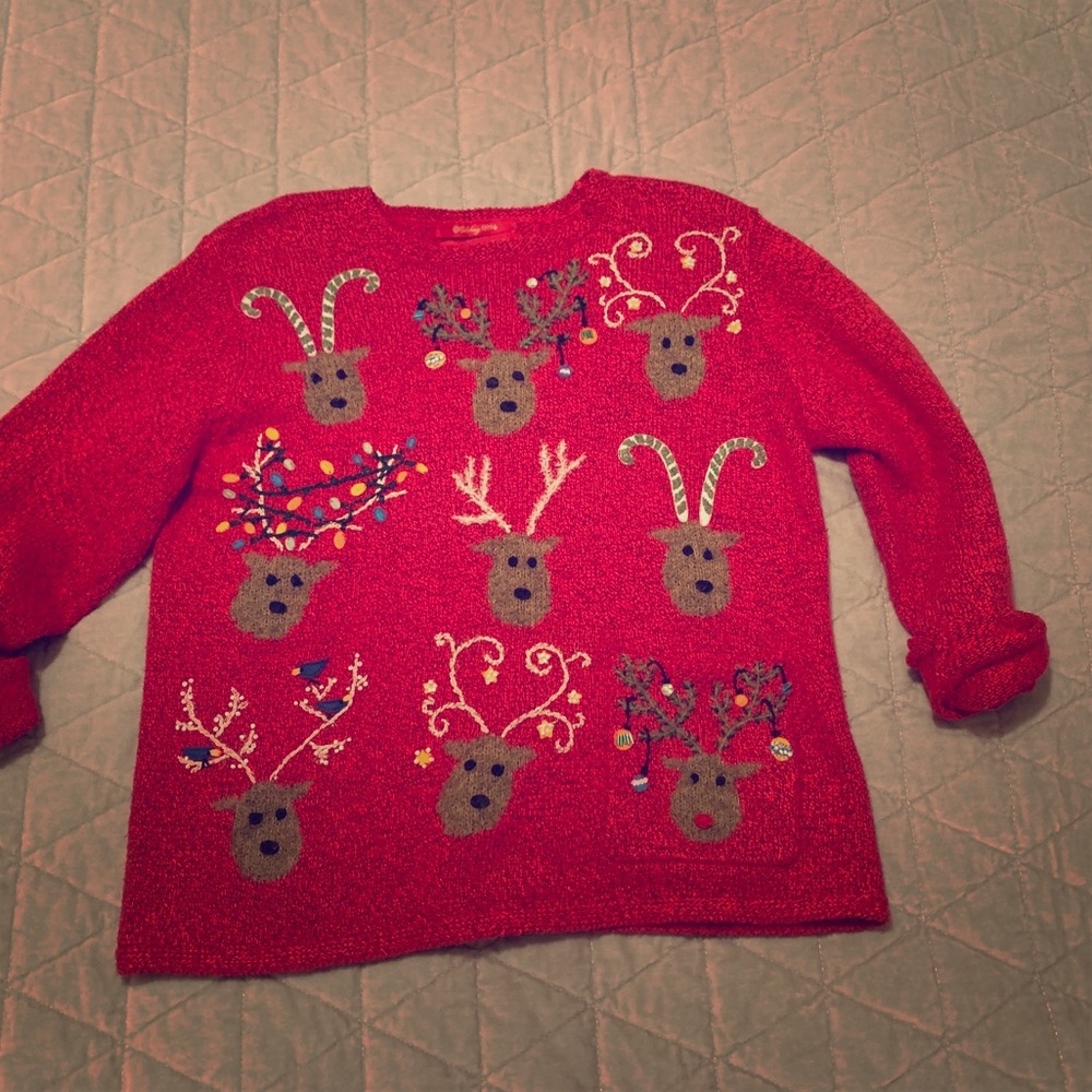 Tacky ugly cute reindeer Christmas sweater
